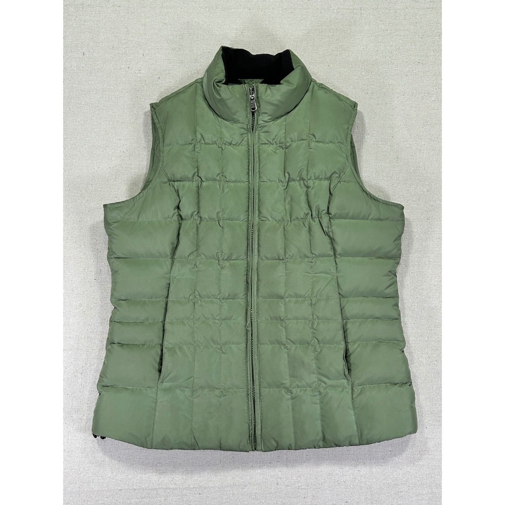 Eddie Bauer Premium Goose Down Vest Womens Small Sage Green Quilted Full Zip